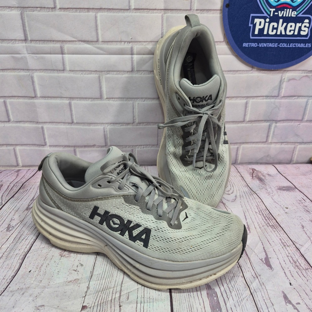 Hoka Bondi 8 Mens Running Shoes Sharkskin Harbor Mist Gray 1123202 SHMS Size 10D